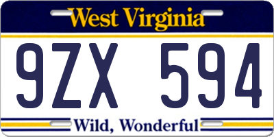 WV license plate 9ZX594