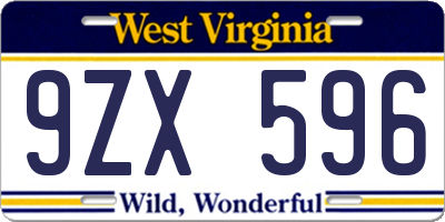 WV license plate 9ZX596