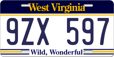WV license plate 9ZX597