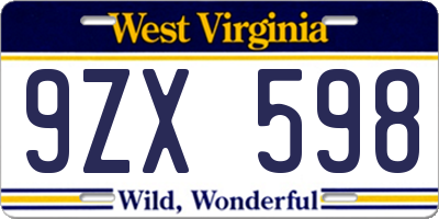 WV license plate 9ZX598