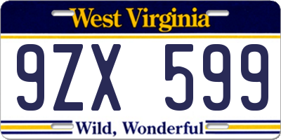 WV license plate 9ZX599