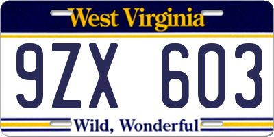 WV license plate 9ZX603