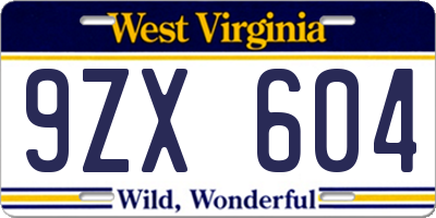 WV license plate 9ZX604