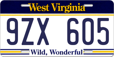 WV license plate 9ZX605