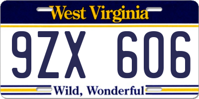 WV license plate 9ZX606