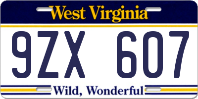 WV license plate 9ZX607