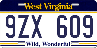 WV license plate 9ZX609