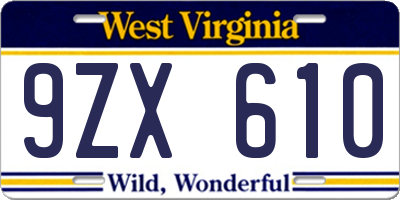WV license plate 9ZX610