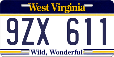 WV license plate 9ZX611