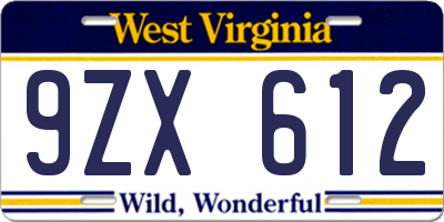 WV license plate 9ZX612