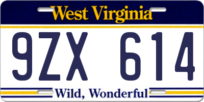 WV license plate 9ZX614