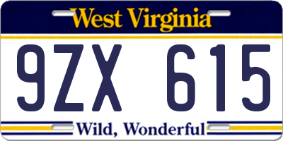 WV license plate 9ZX615