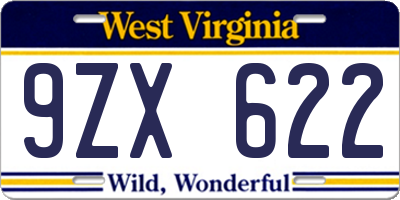 WV license plate 9ZX622