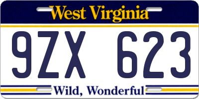 WV license plate 9ZX623