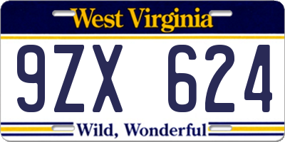 WV license plate 9ZX624