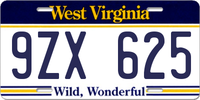 WV license plate 9ZX625