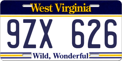 WV license plate 9ZX626