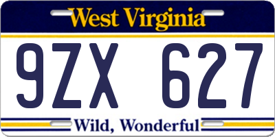WV license plate 9ZX627