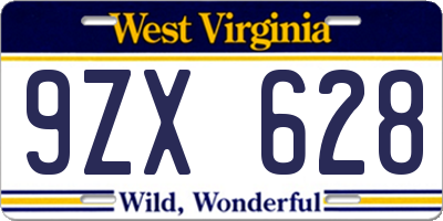 WV license plate 9ZX628