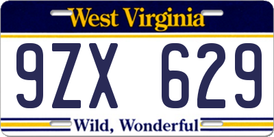 WV license plate 9ZX629