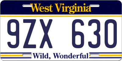 WV license plate 9ZX630