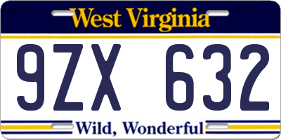 WV license plate 9ZX632