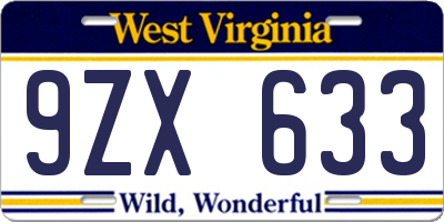 WV license plate 9ZX633