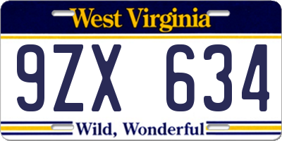 WV license plate 9ZX634