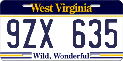 WV license plate 9ZX635