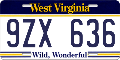 WV license plate 9ZX636
