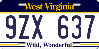 WV license plate 9ZX637