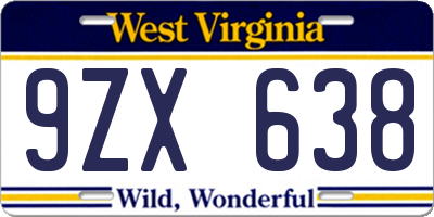 WV license plate 9ZX638