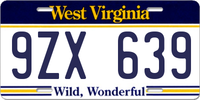 WV license plate 9ZX639
