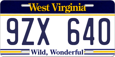 WV license plate 9ZX640