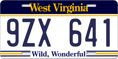 WV license plate 9ZX641