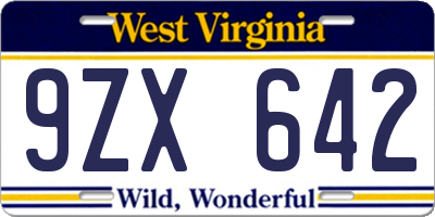WV license plate 9ZX642