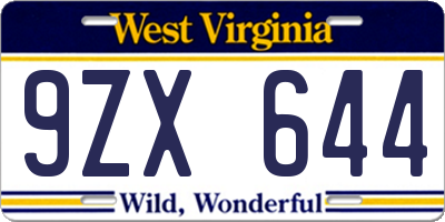 WV license plate 9ZX644