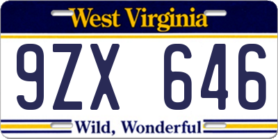 WV license plate 9ZX646