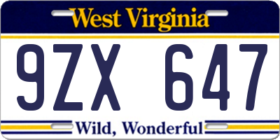 WV license plate 9ZX647