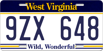 WV license plate 9ZX648