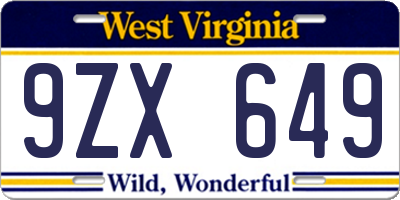 WV license plate 9ZX649
