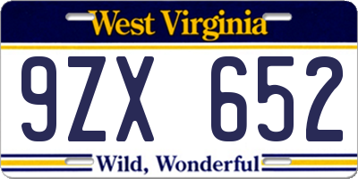 WV license plate 9ZX652
