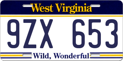 WV license plate 9ZX653