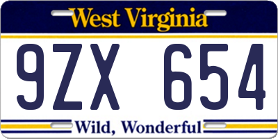 WV license plate 9ZX654