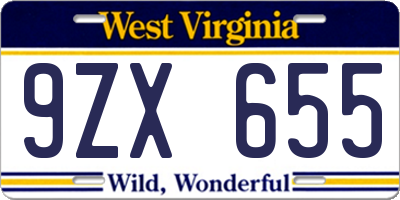 WV license plate 9ZX655