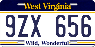 WV license plate 9ZX656
