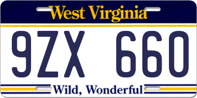 WV license plate 9ZX660