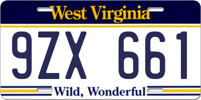 WV license plate 9ZX661
