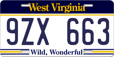 WV license plate 9ZX663