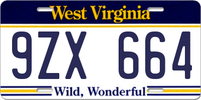 WV license plate 9ZX664